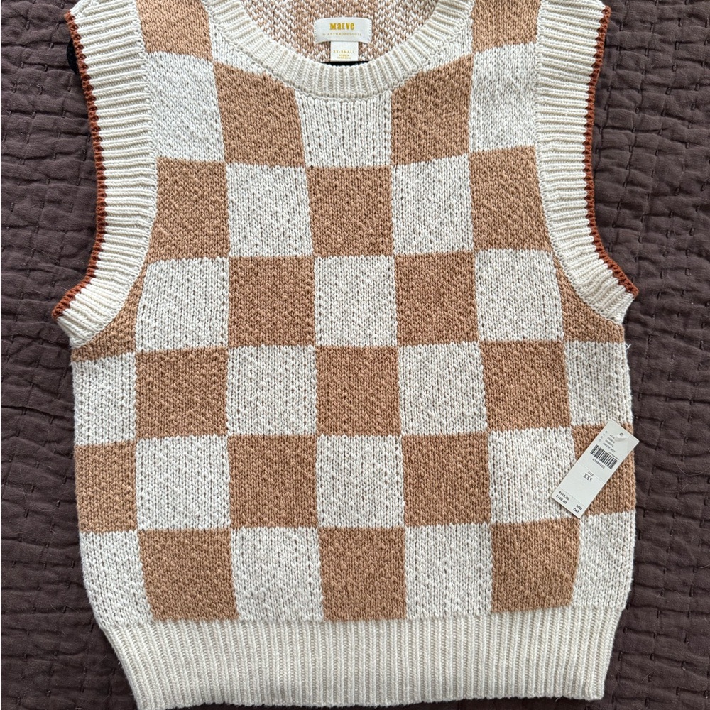 NWT Maeve by Anthropologie Checkered Sweater Vest XXS - Picture 3 of 8